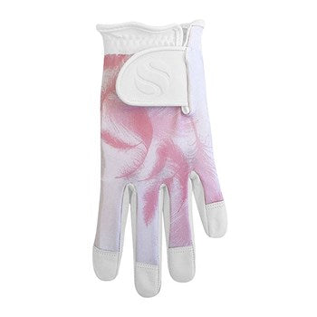 Ladies Comfort Stretch Cabretta Leather Lycra Golf Glove Pink Feather