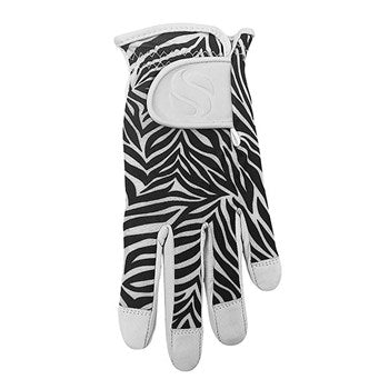 Ladies Comfort Stretch Cabretta Leather Lycra Golf Glove Zebra