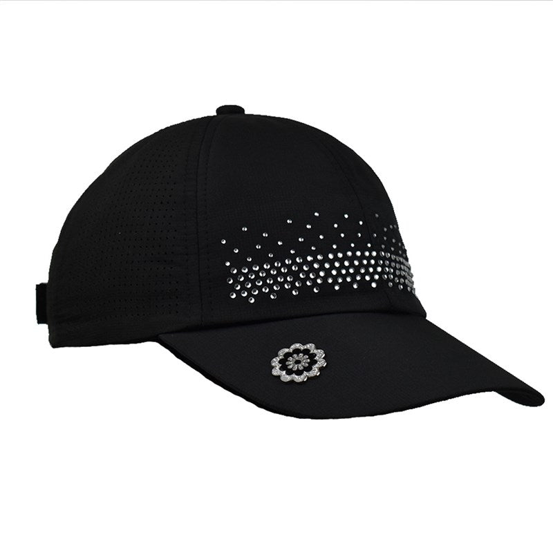 Ladies Golf Crystal Magnetic Soft Fabric Cap With Ball Marker Black