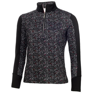 Khole Printed Zip Neck Ladies Top Petal Black